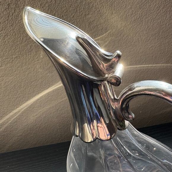 Vintage Royal Crystal Rock Glass and Silver plate Duck Swan Decanter Pitcher MCM - Picture 7 of 8